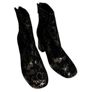 Nanette Lepore Womens Rose Brocade Chunky Heel Ankle Booties Black Gold Size 9.5